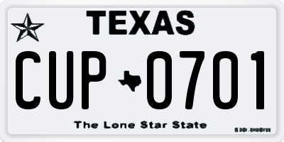 TX license plate CUP0701