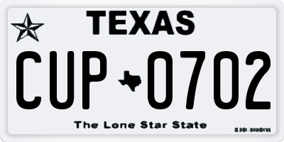 TX license plate CUP0702