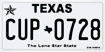 TX license plate CUP0728