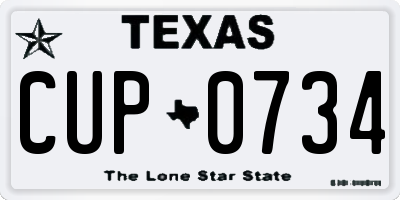 TX license plate CUP0734