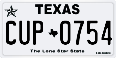 TX license plate CUP0754