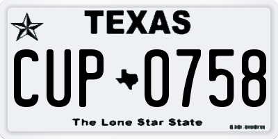 TX license plate CUP0758