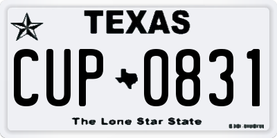 TX license plate CUP0831