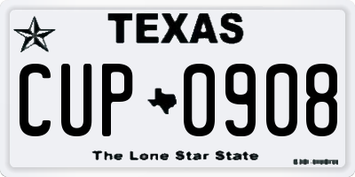 TX license plate CUP0908