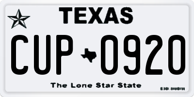 TX license plate CUP0920
