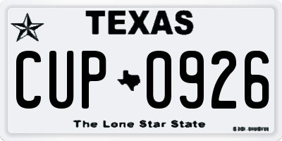 TX license plate CUP0926