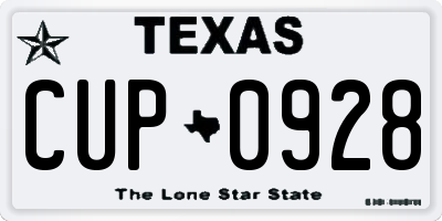 TX license plate CUP0928