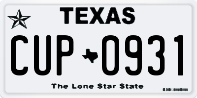 TX license plate CUP0931