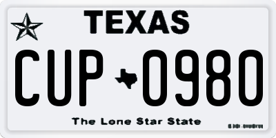 TX license plate CUP0980