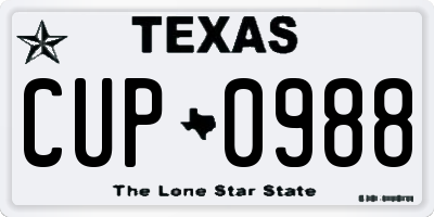 TX license plate CUP0988