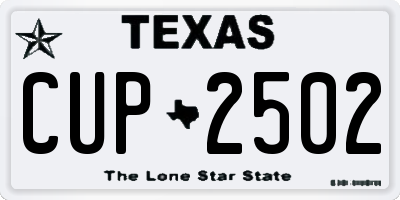 TX license plate CUP2502