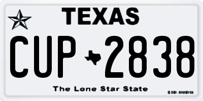 TX license plate CUP2838