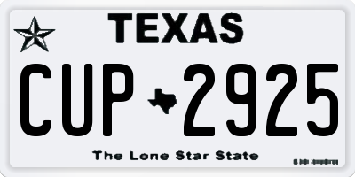 TX license plate CUP2925