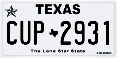 TX license plate CUP2931