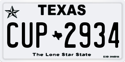TX license plate CUP2934
