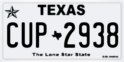 TX license plate CUP2938