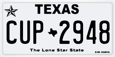 TX license plate CUP2948