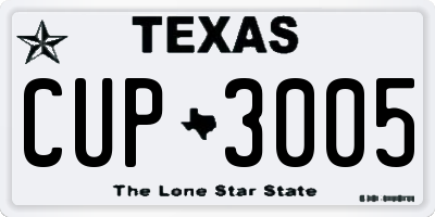 TX license plate CUP3005