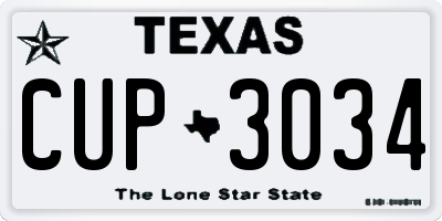 TX license plate CUP3034