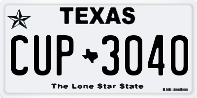 TX license plate CUP3040