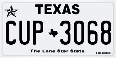 TX license plate CUP3068
