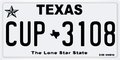 TX license plate CUP3108