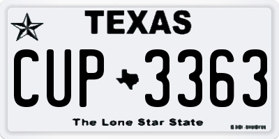 TX license plate CUP3363