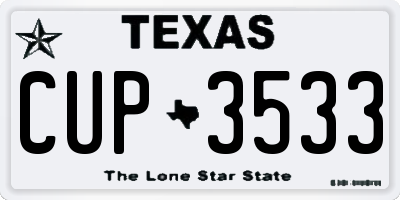 TX license plate CUP3533