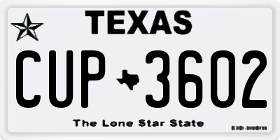 TX license plate CUP3602