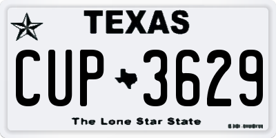 TX license plate CUP3629