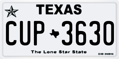 TX license plate CUP3630