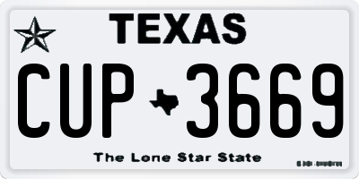TX license plate CUP3669