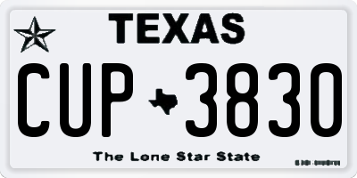 TX license plate CUP3830