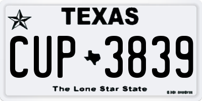 TX license plate CUP3839