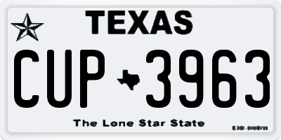 TX license plate CUP3963