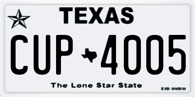 TX license plate CUP4005