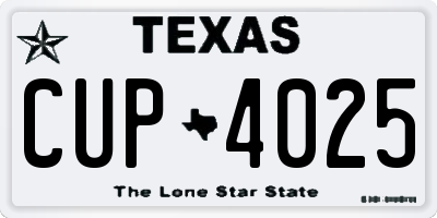 TX license plate CUP4025