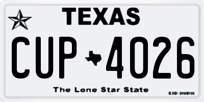 TX license plate CUP4026