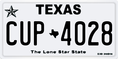 TX license plate CUP4028