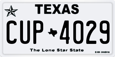 TX license plate CUP4029