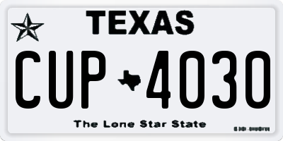 TX license plate CUP4030