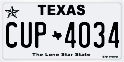 TX license plate CUP4034