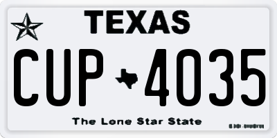 TX license plate CUP4035