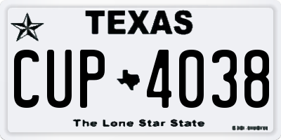 TX license plate CUP4038