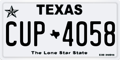 TX license plate CUP4058