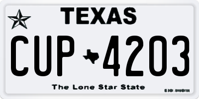 TX license plate CUP4203
