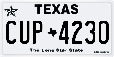 TX license plate CUP4230