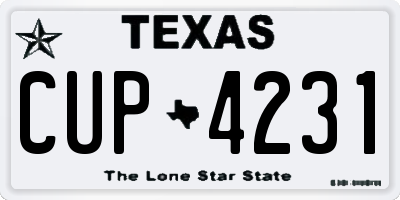 TX license plate CUP4231