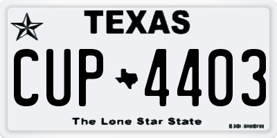 TX license plate CUP4403