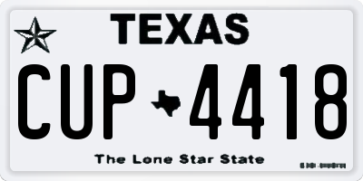TX license plate CUP4418